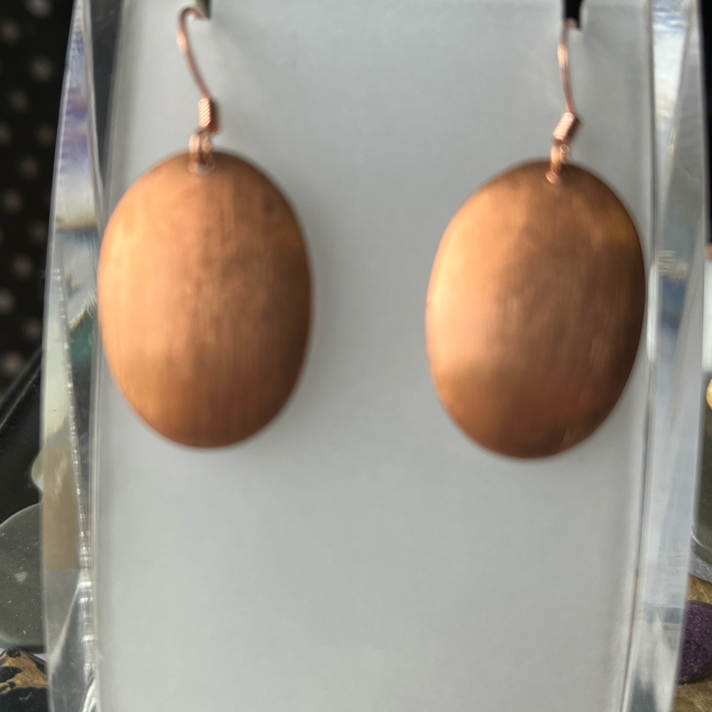 Copper Minimalist Oval Earrings with Matte Finish